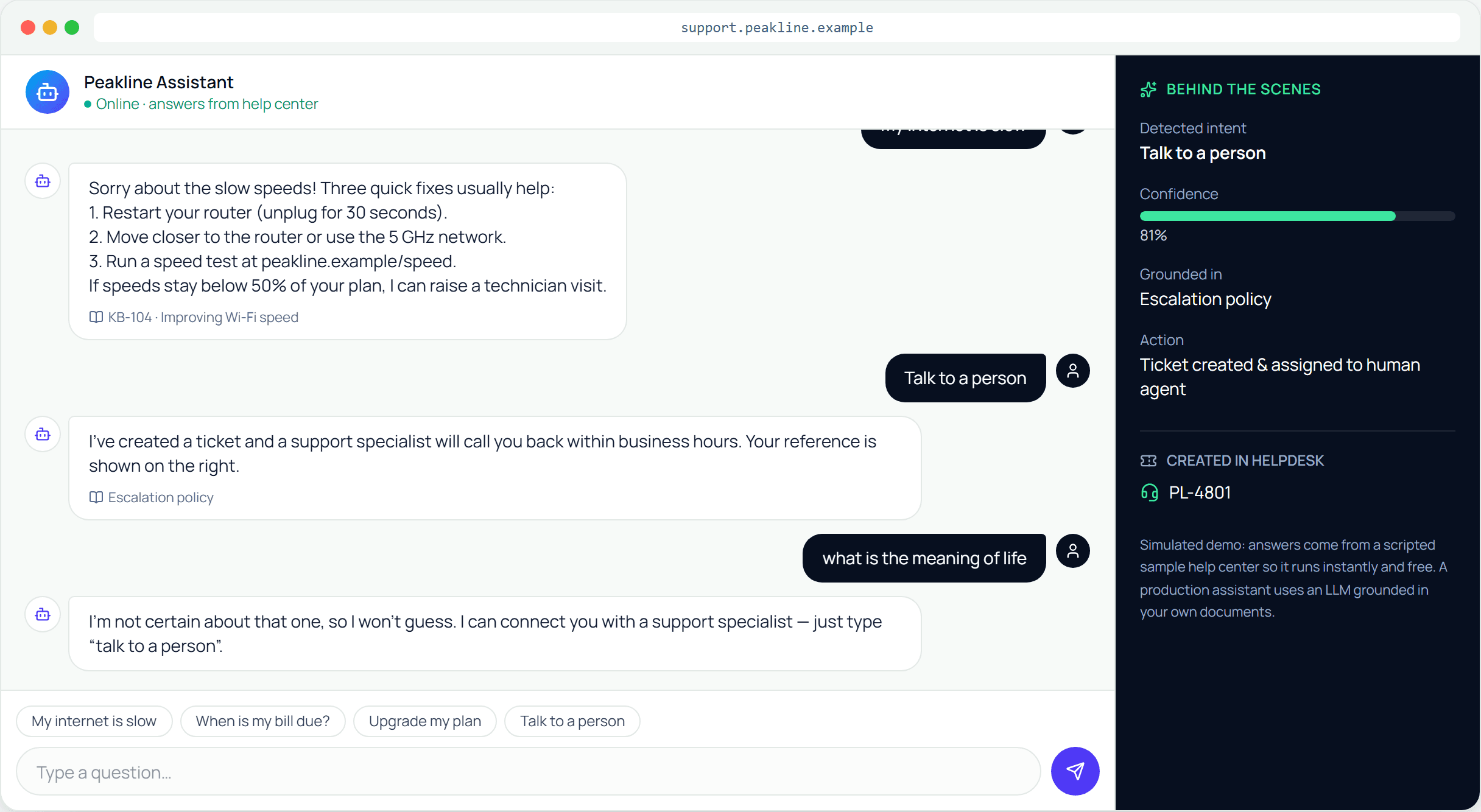 AI Customer Support Assistant — interface preview