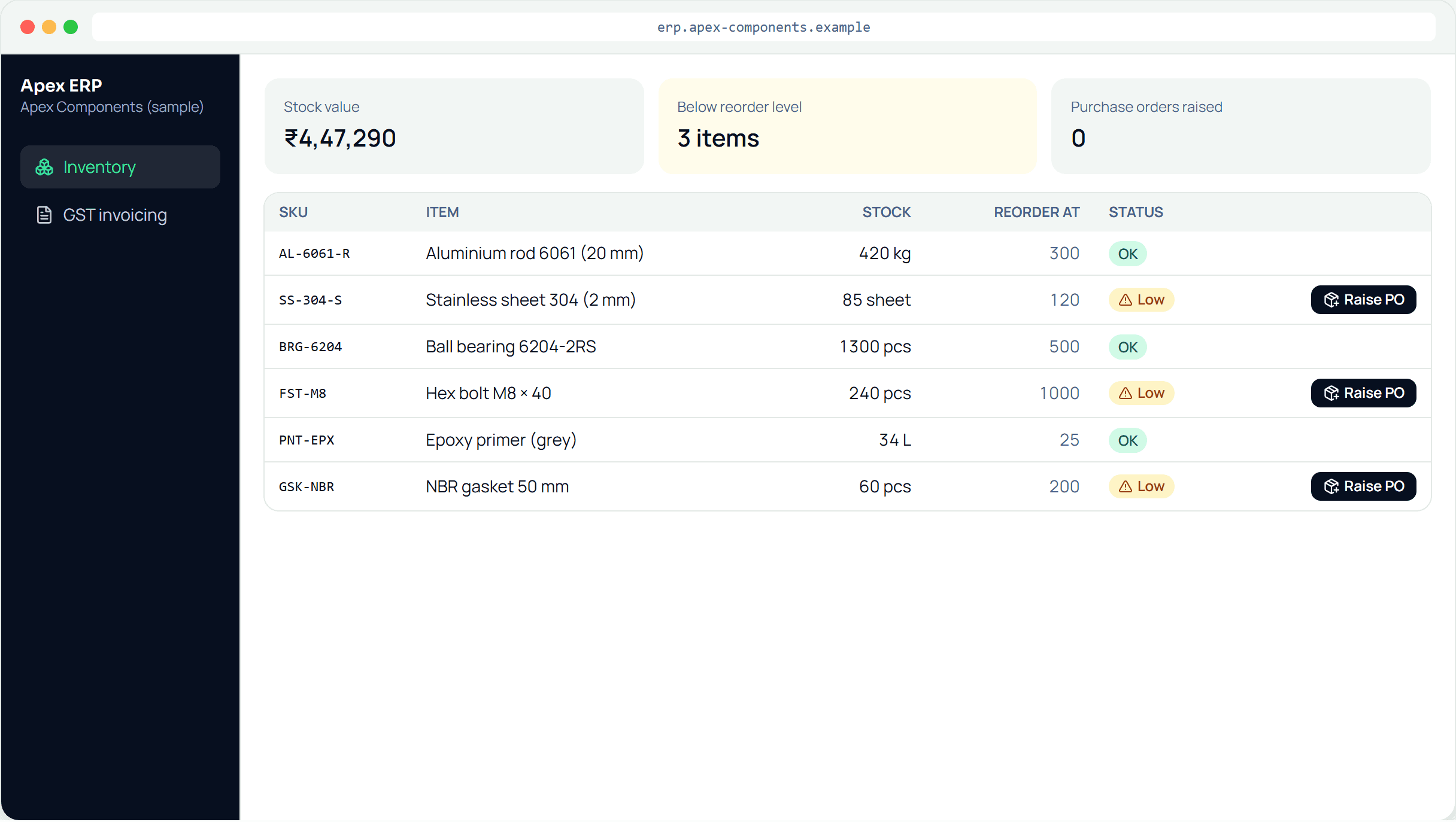Manufacturing ERP Suite — interface preview